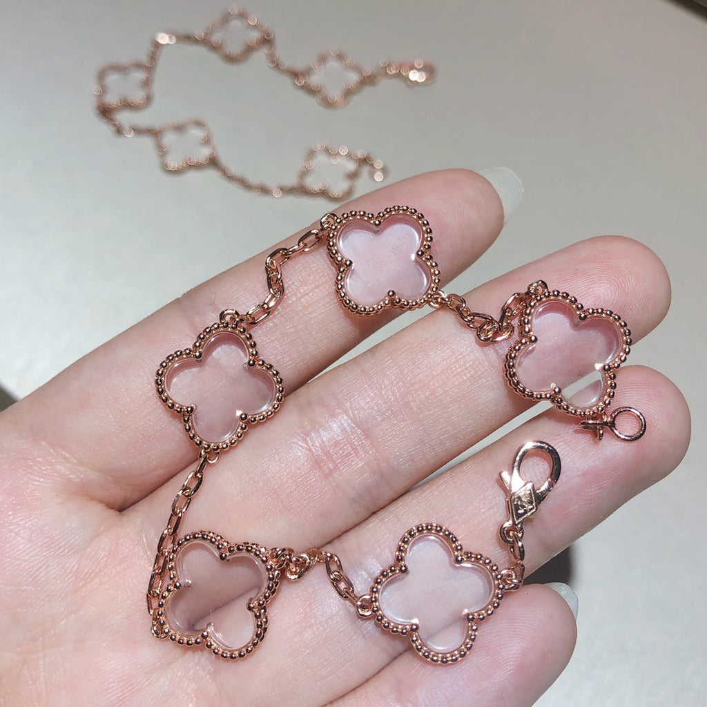 [⭐Shinejoy]クローバー5モチーフ ロッククリスタルブレスレット