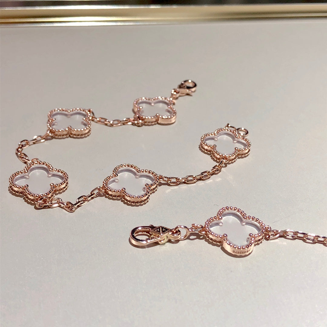 [⭐Shinejoy]CLOVER 5 MOTIF ROCK CRYSTAL BRACELET
