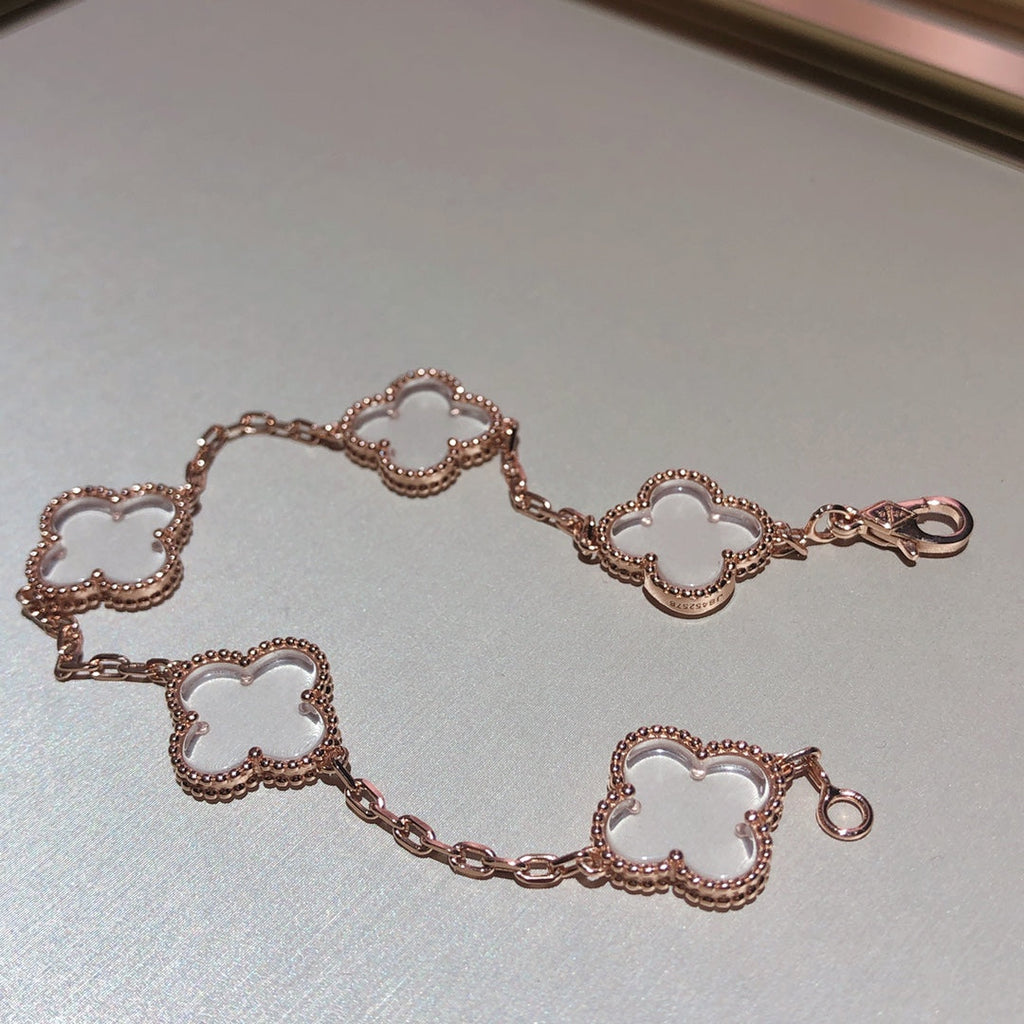 [⭐Shinejoy]クローバー5モチーフ ロッククリスタルブレスレット