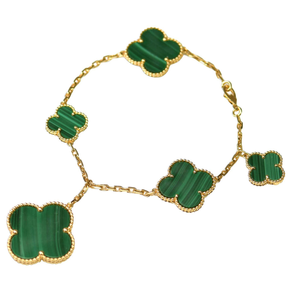 [Marin]MAGIC CLOVER MALACHITE GOLD BRACELET 5 MOTIFS