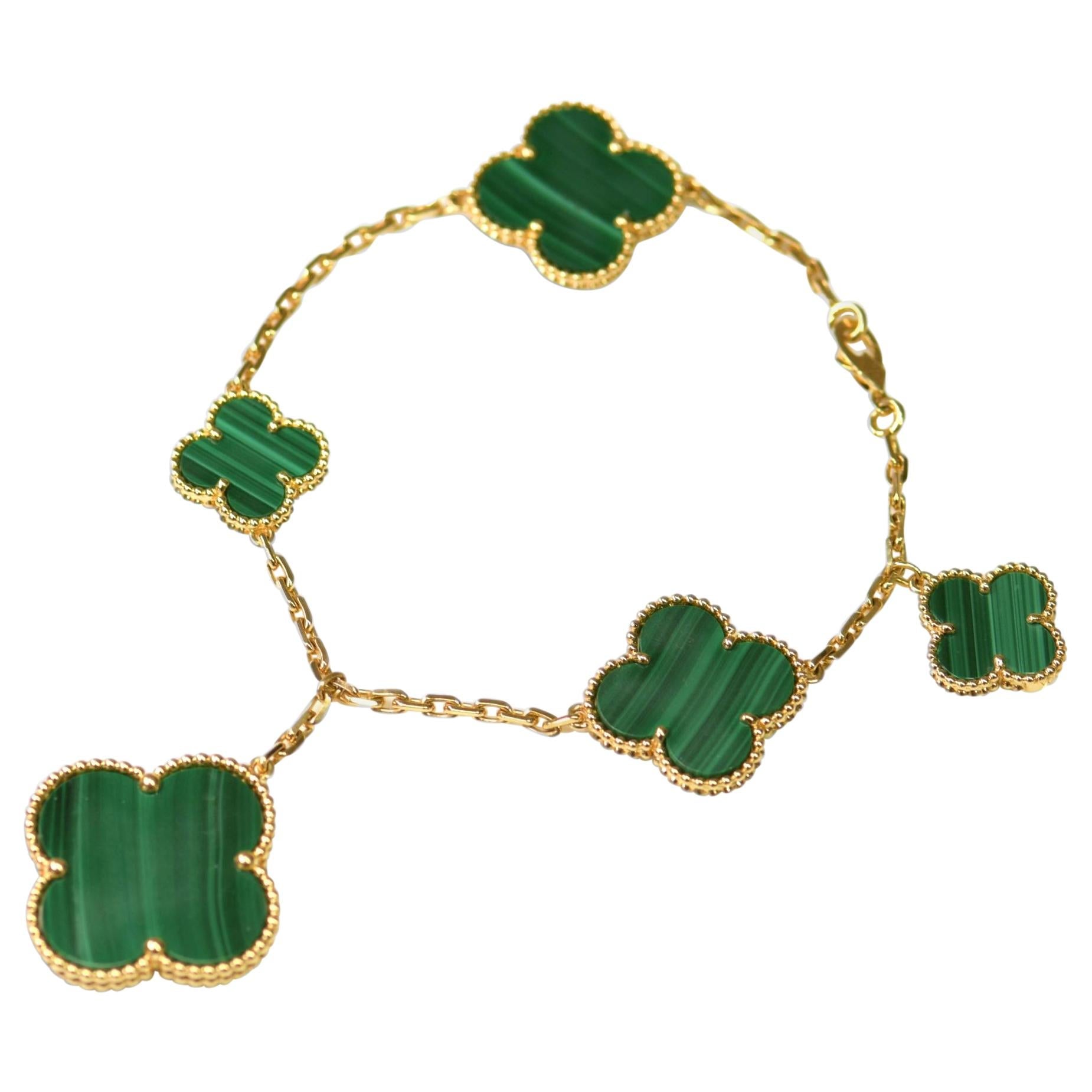 [Marin]MAGIC CLOVER MALACHITE GOLD BRACELET 5 MOTIFS