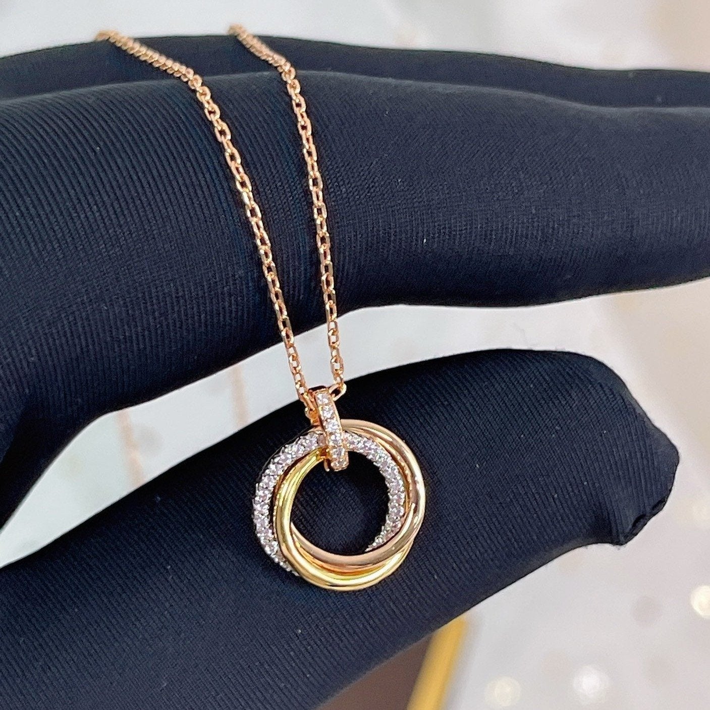 [Marin]TRINITY NECKLACE SILVER GOLD PINK GOLD DIAMONDS