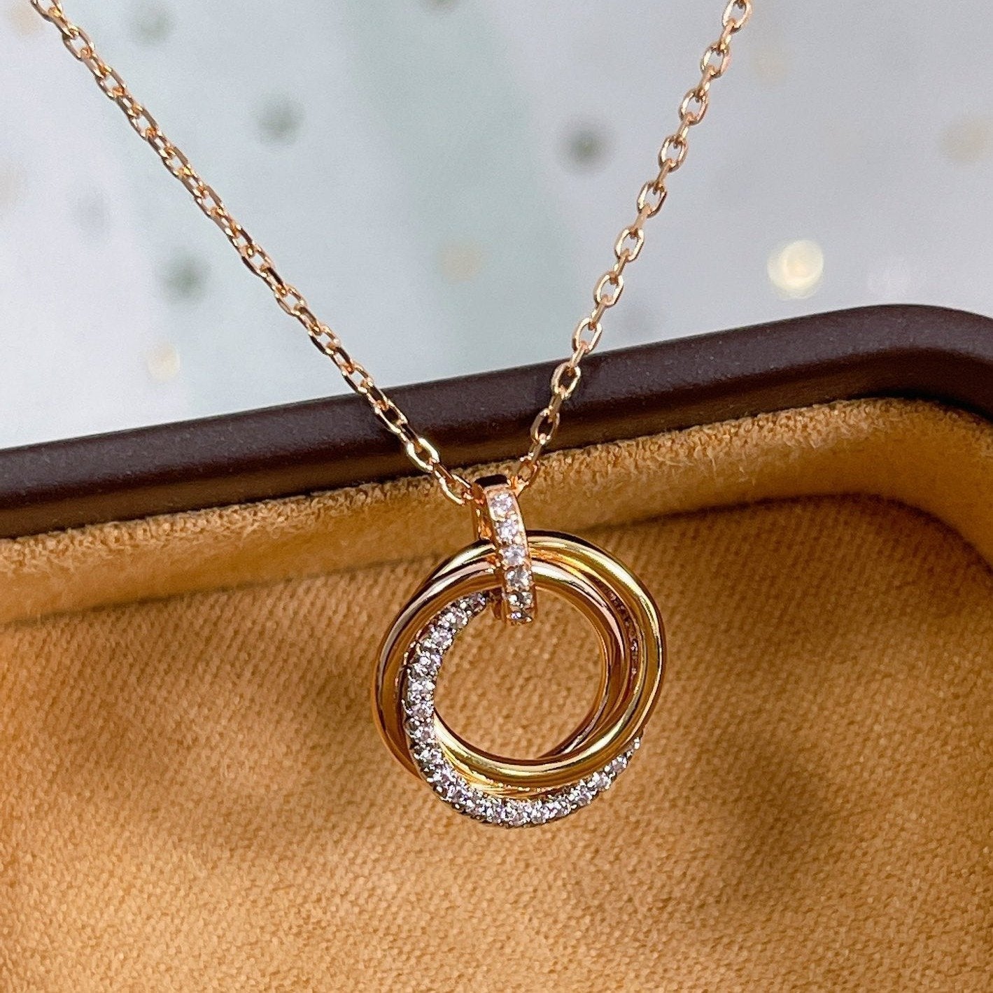 [Marin]TRINITY NECKLACE SILVER GOLD PINK GOLD DIAMONDS