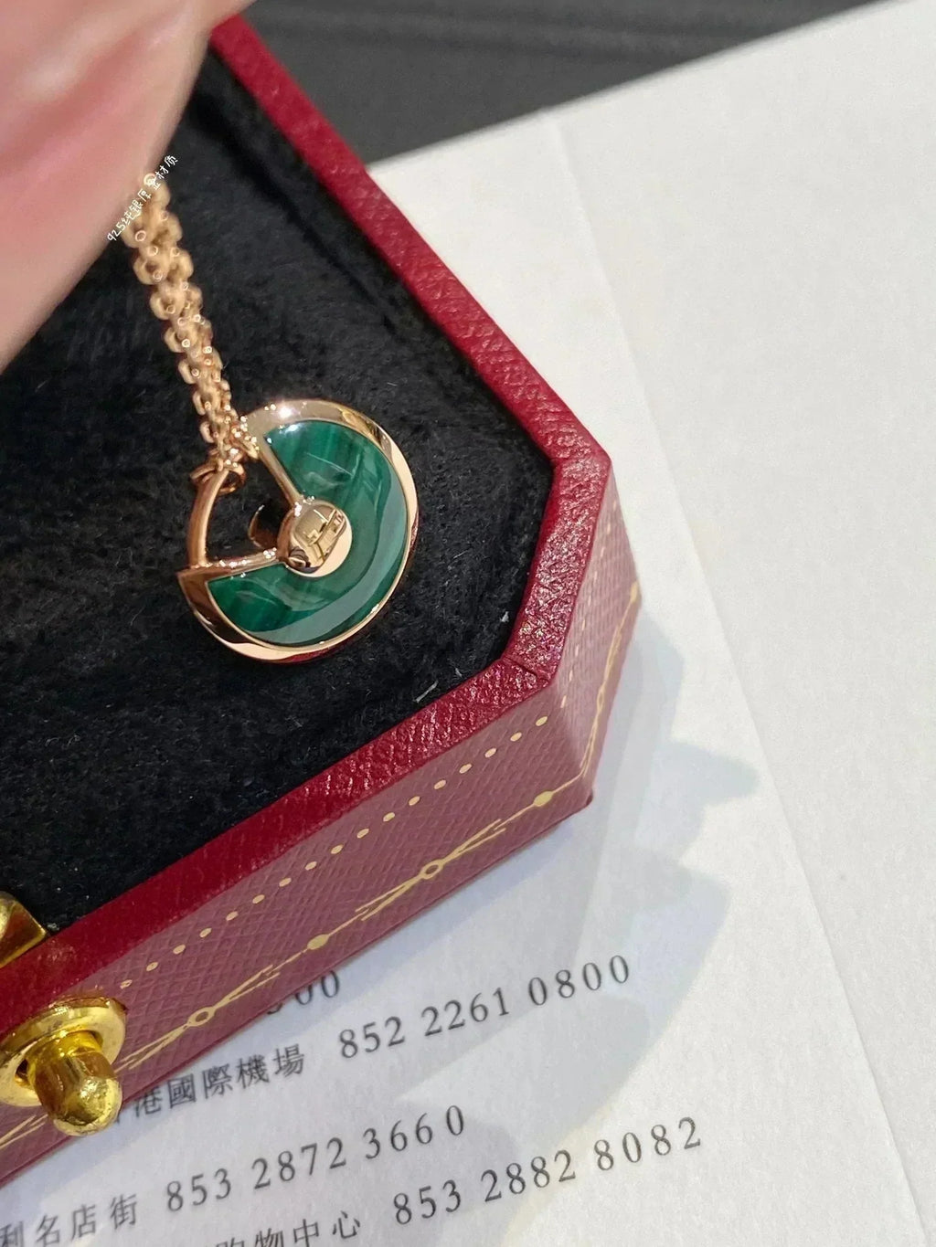 [Marin]COLLIER AMULETTE MALACHITE OR ROSE