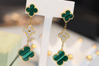 [Marin]CLOVER EARRINGS GOLD MALACHITE DIAMOND 3 MOTIF