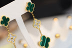 [Marin]CLOVER EARRINGS GOLD MALACHITE DIAMOND 3 MOTIF