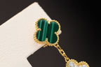 [Marin]CLOVER EARRINGS GOLD MALACHITE DIAMOND 3 MOTIF