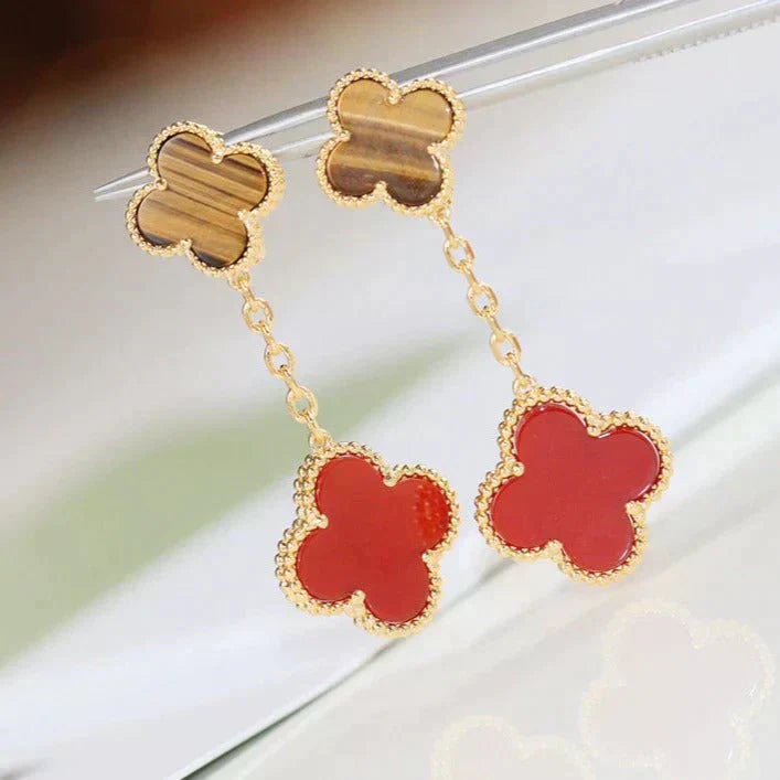 [Marin]CLOVER  2 MOTIF  TIGER EYE CARNELIAN EARRINGS