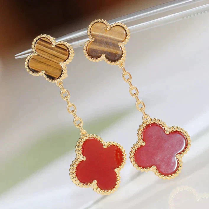 [Marin]CLOVER  2 MOTIF  TIGER EYE CARNELIAN EARRINGS