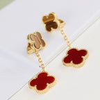 [Marin]BOUCLES D'OREILLES CLOVER 2 MOTIF ŒIL DE TIGRE ET CORNALINE