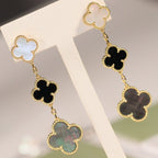 [Marin]CLOVER EARRINGS GOLD ONYX MOP 3 MOTIF