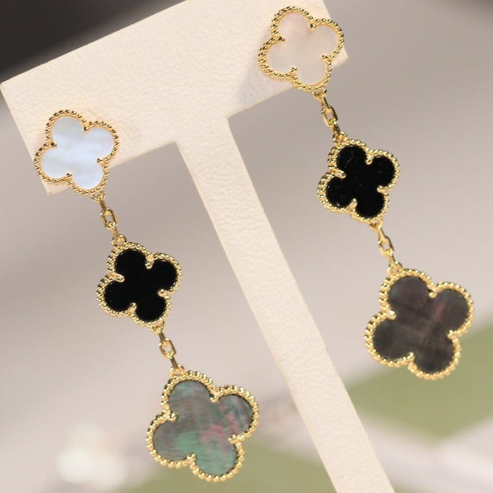 [Marin]CLOVER EARRINGS GOLD ONYX MOP 3 MOTIF