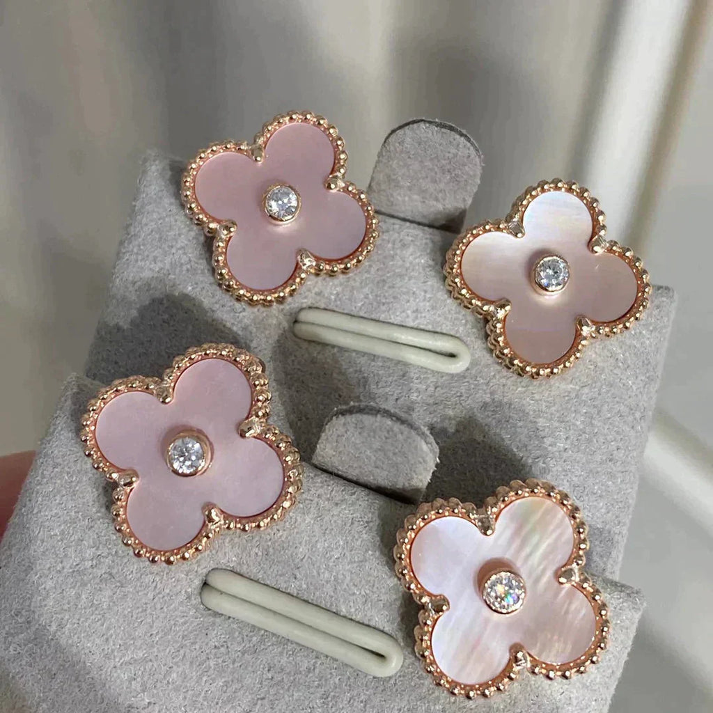 [Marin]BOUCLES D'OREILLES CLOVER MEDIUM 1 MOTIFS NŒUD PAPILLON ROSE DIAMANT