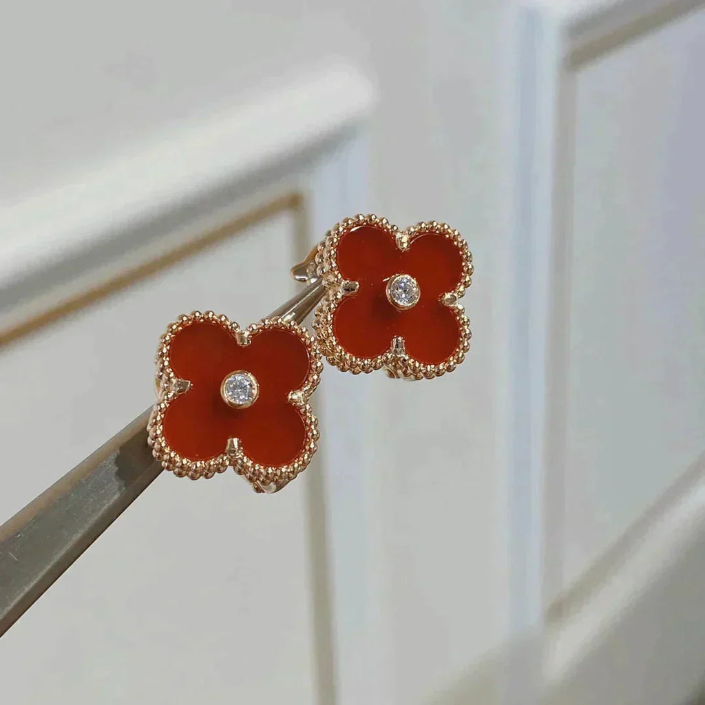 [Marin]CLOVER MEDIUM 1 MOTIFS CARNELIAN  DIAMOND earrings