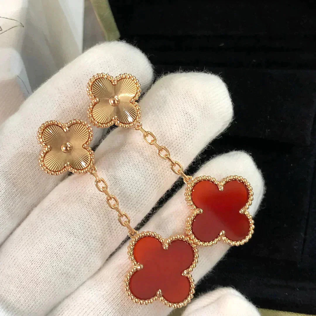 [Marin]CLOVER 2 MOTIF  LASER CARNELIAN EARRINGS