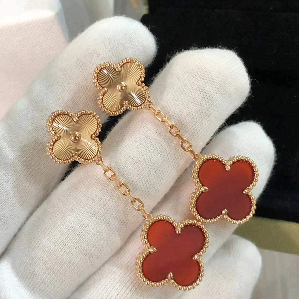 [Marin]CLOVER 2 MOTIF  LASER CARNELIAN EARRINGS