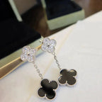 [Marin]CLOVER 2 MOTIFS  DIAMOND ONYX EARRINGS SILVER