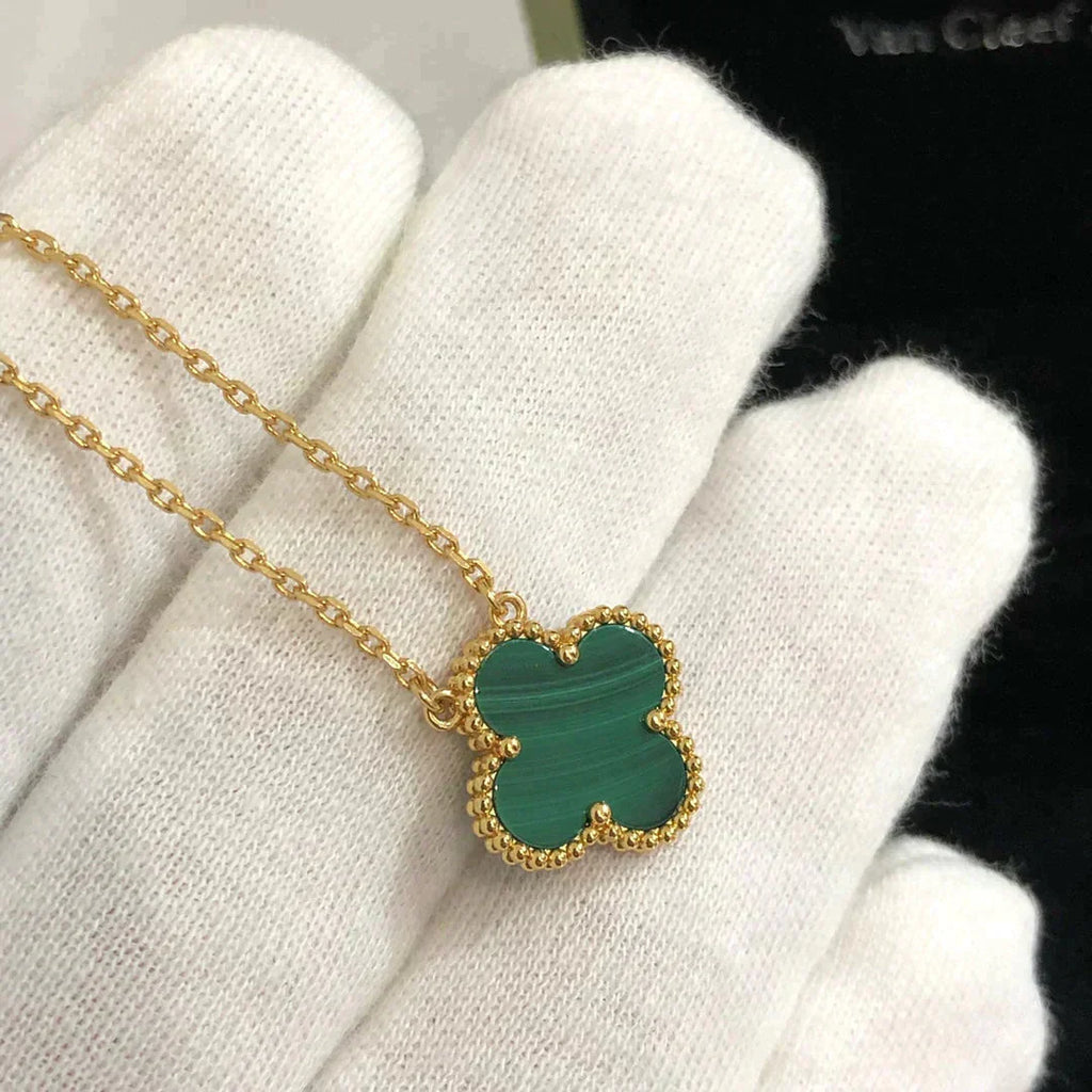 [Marin]CLOVER 15MM MALACHITE SINGLE FLOWER  NECKLACE