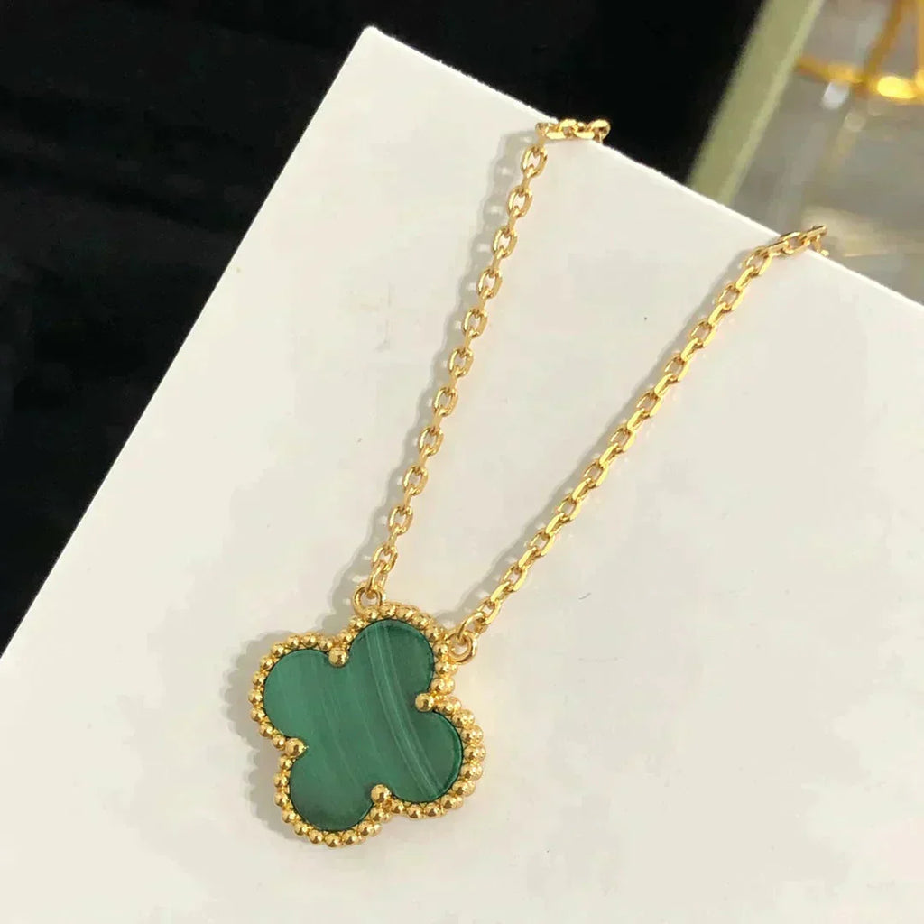 [Marin]CLOVER 15MM MALACHITE SINGLE FLOWER  NECKLACE
