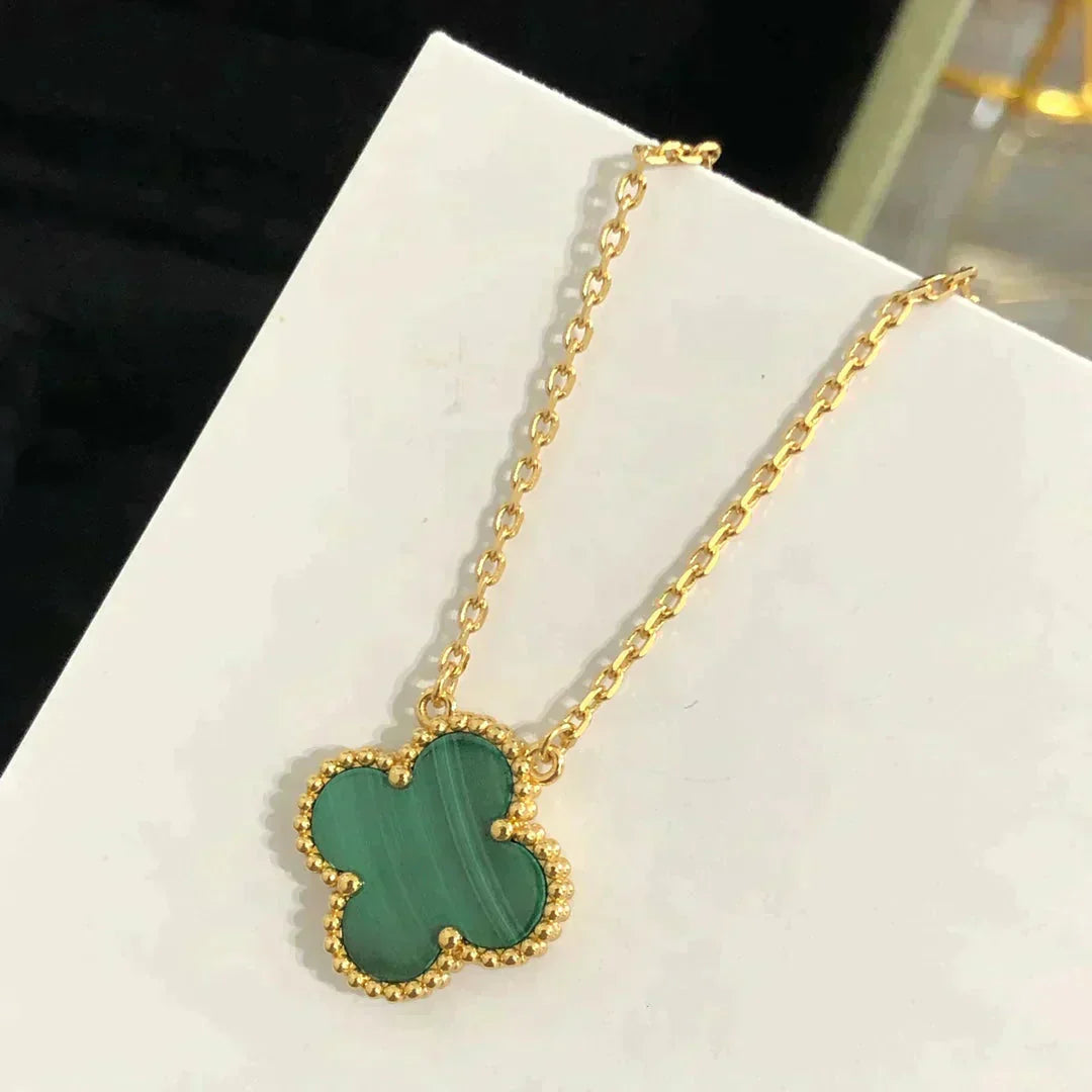 [Marin]CLOVER 15MM MALACHITE SINGLE FLOWER  NECKLACE