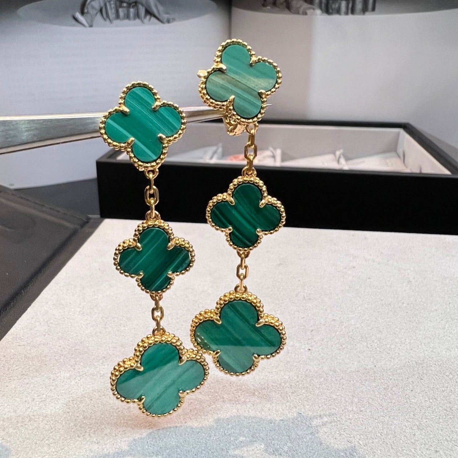 [Marin]CLOVER MALACHITE 3 MOTIFS GOLD