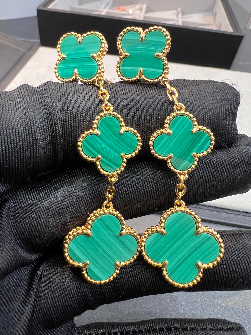 [Marin]CLOVER MALACHITE 3 MOTIFS GOLD