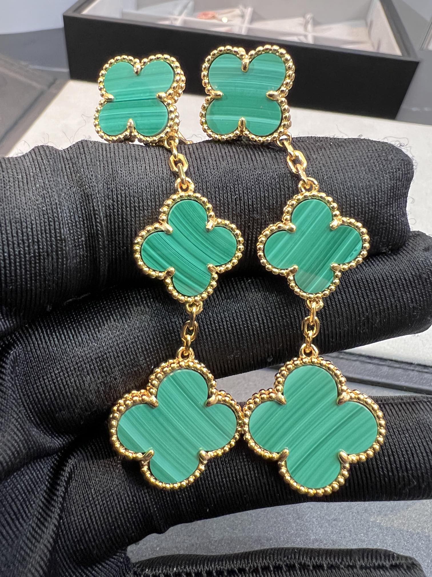 [Marin]CLOVER MALACHITE 3 MOTIFS GOLD