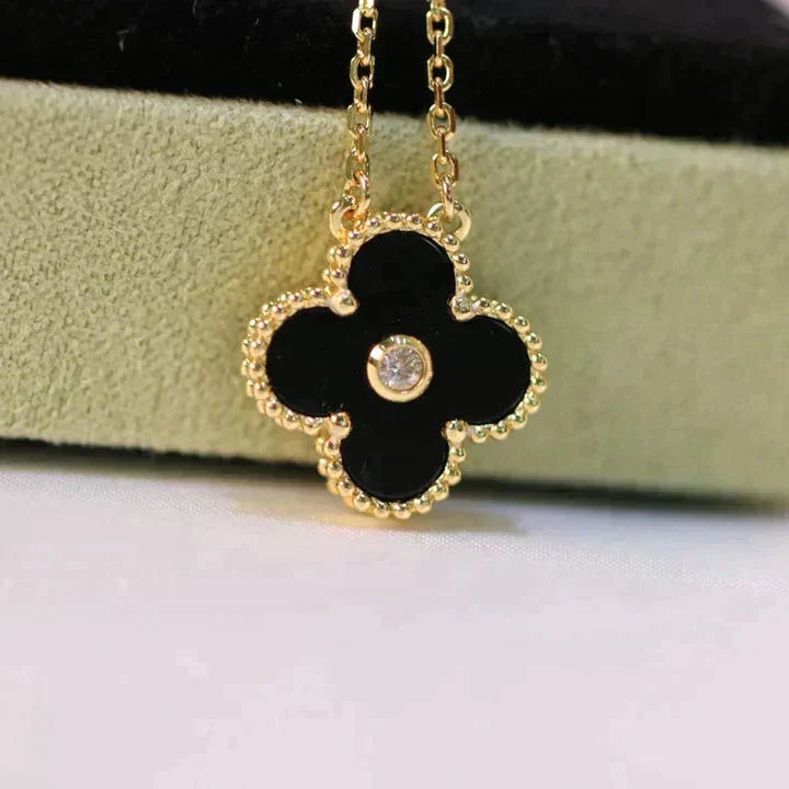 [Marin]CLOVER 15MM DIAMOND ONYX NECKLACE