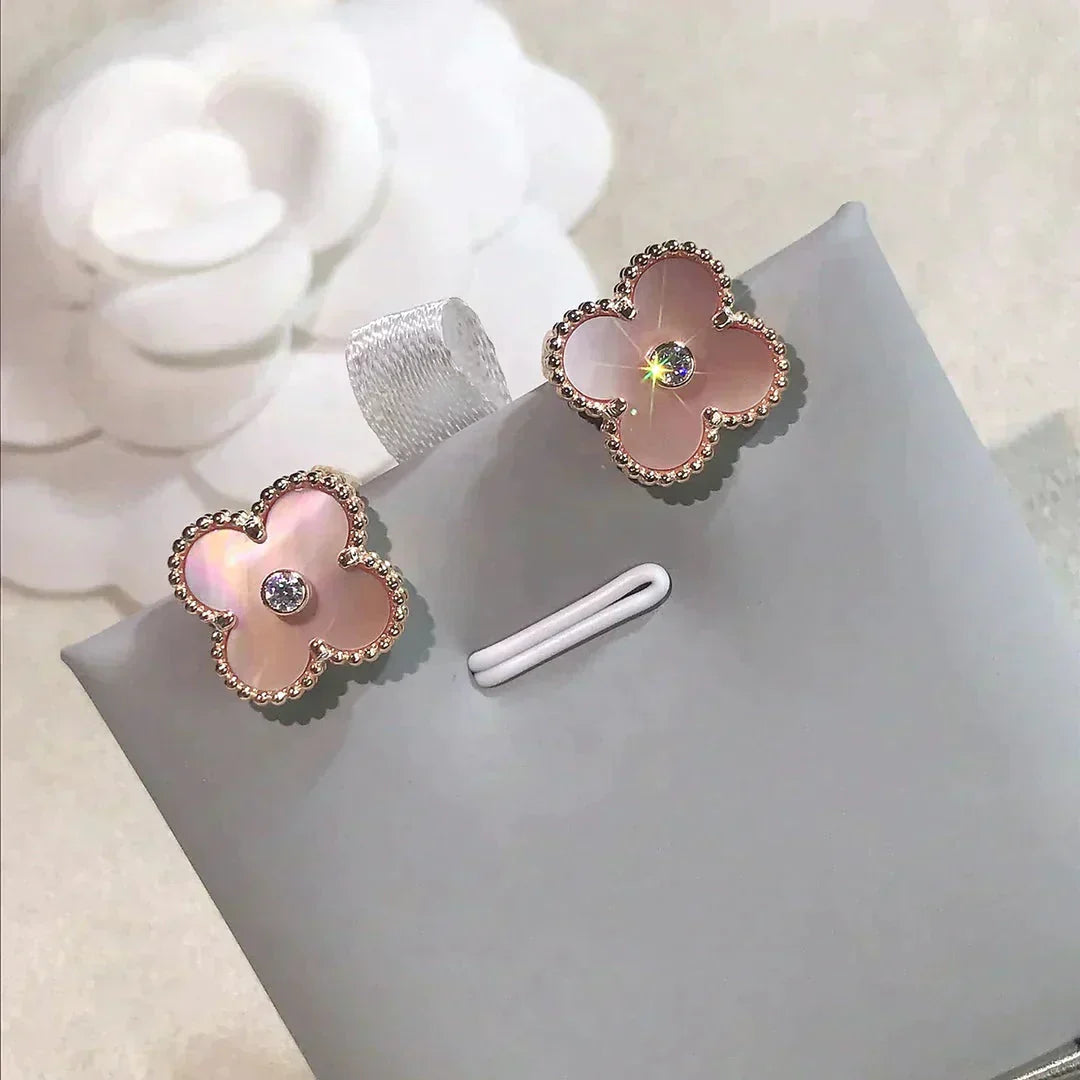 [Marin]BOUCLES D'OREILLES CLOVER MEDIUM 1 MOTIFS NŒUD PAPILLON ROSE DIAMANT