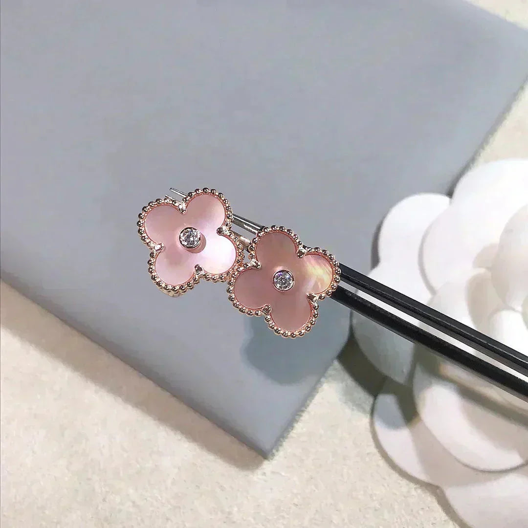 [Marin]BOUCLES D'OREILLES CLOVER MEDIUM 1 MOTIFS NŒUD PAPILLON ROSE DIAMANT
