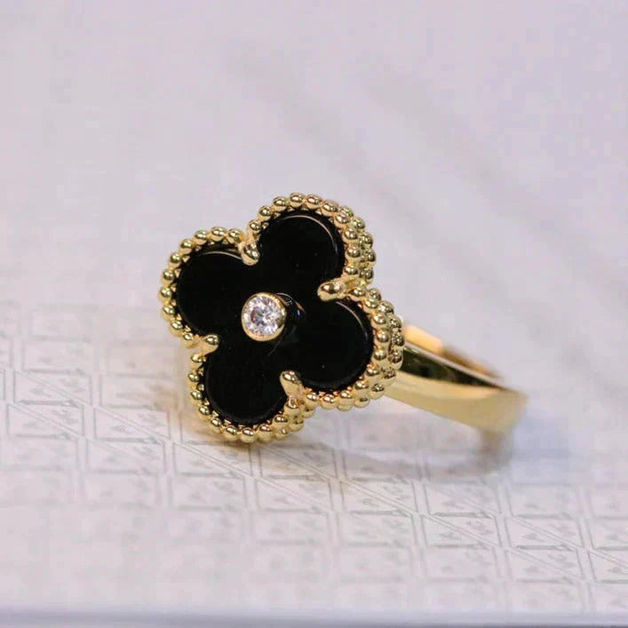 [Marin]CLOVER ONYX RING GOLD DIAMOND