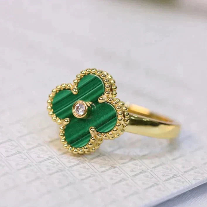 [Marin]CLOVER MALACHITE RING GOLD DIAMOND