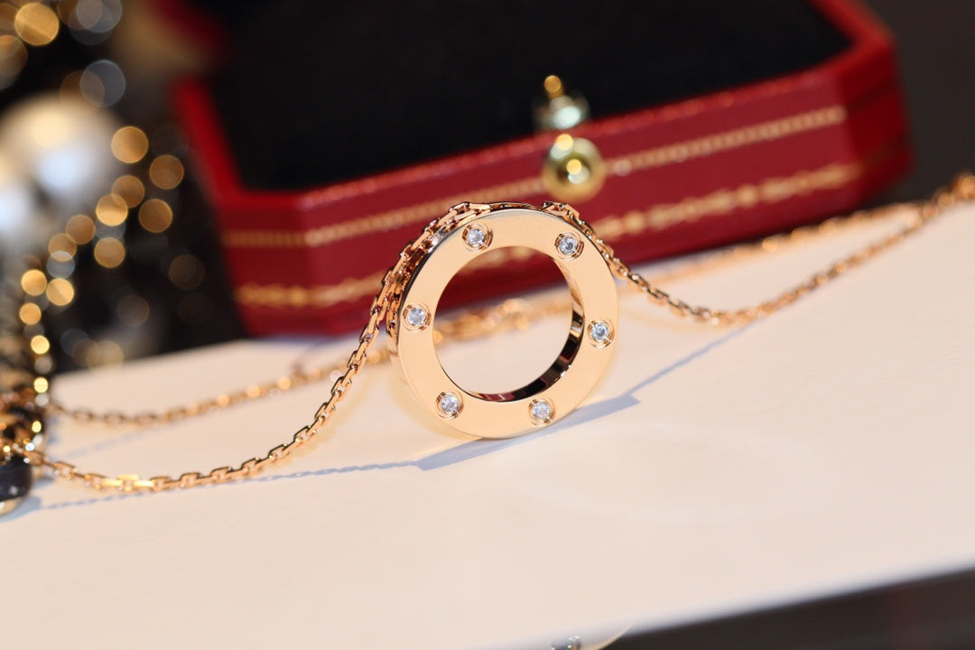 [Marin]LOVE NECKLACE 16MM 6 DIAMONDS PINK GOLD