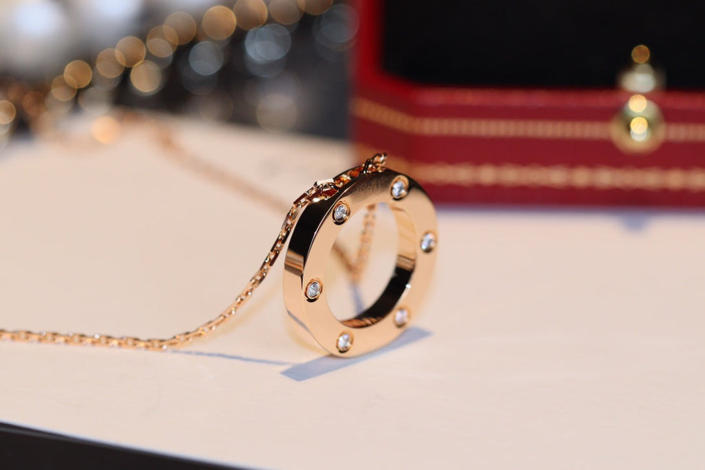 [Marin]LOVE NECKLACE 16MM 6 DIAMONDS PINK GOLD