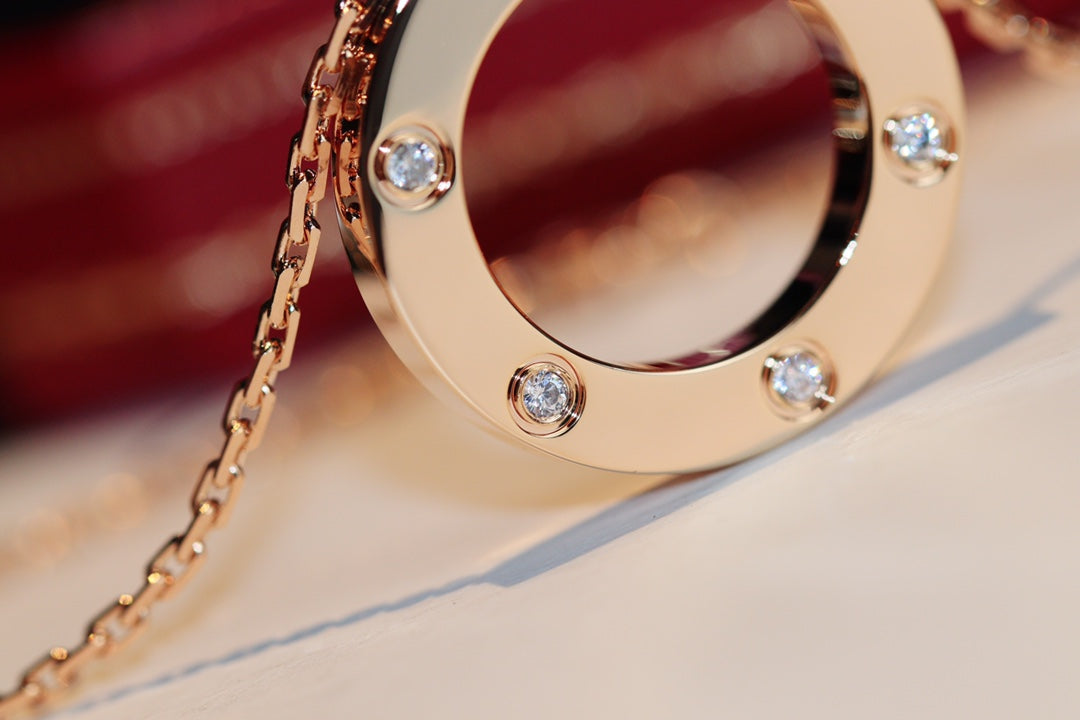 [Marin]LOVE NECKLACE 16MM 6 DIAMONDS PINK GOLD