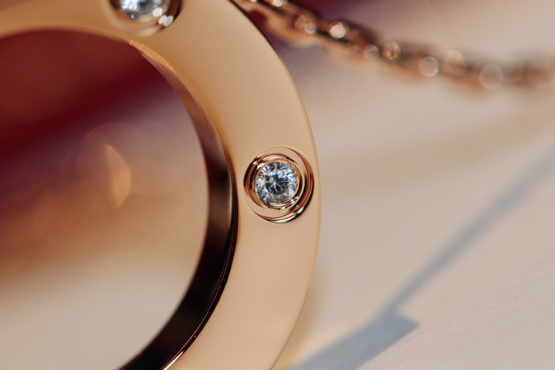 [Marin]LOVE NECKLACE 16MM 6 DIAMONDS PINK GOLD