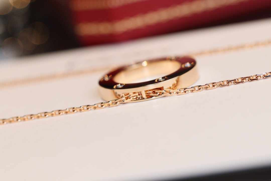 [Marin]LOVE NECKLACE 16MM 6 DIAMONDS PINK GOLD