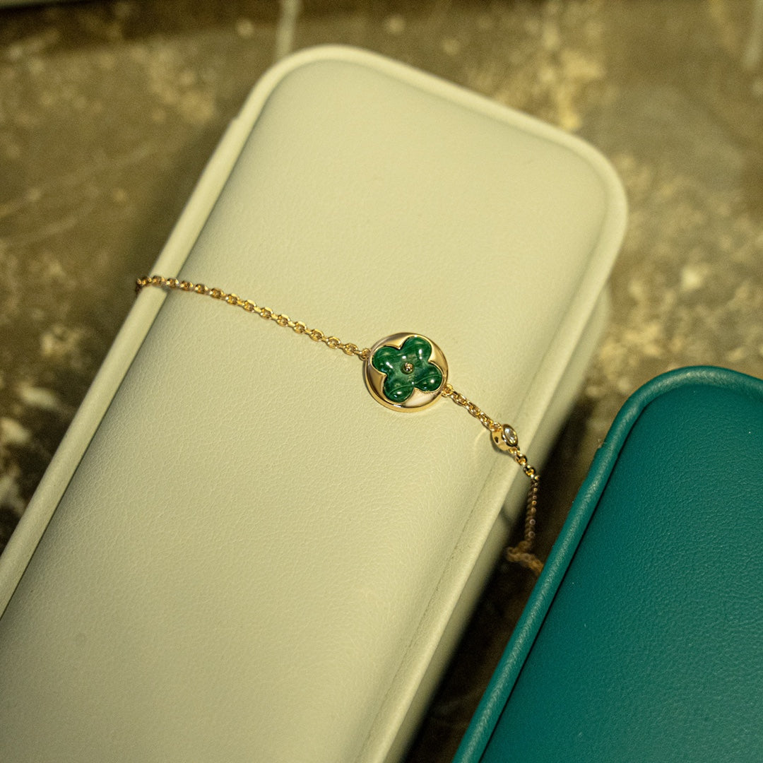 [Marin]SUN MALACHITE 1 DIAMOND PINK GOLD BRACELET