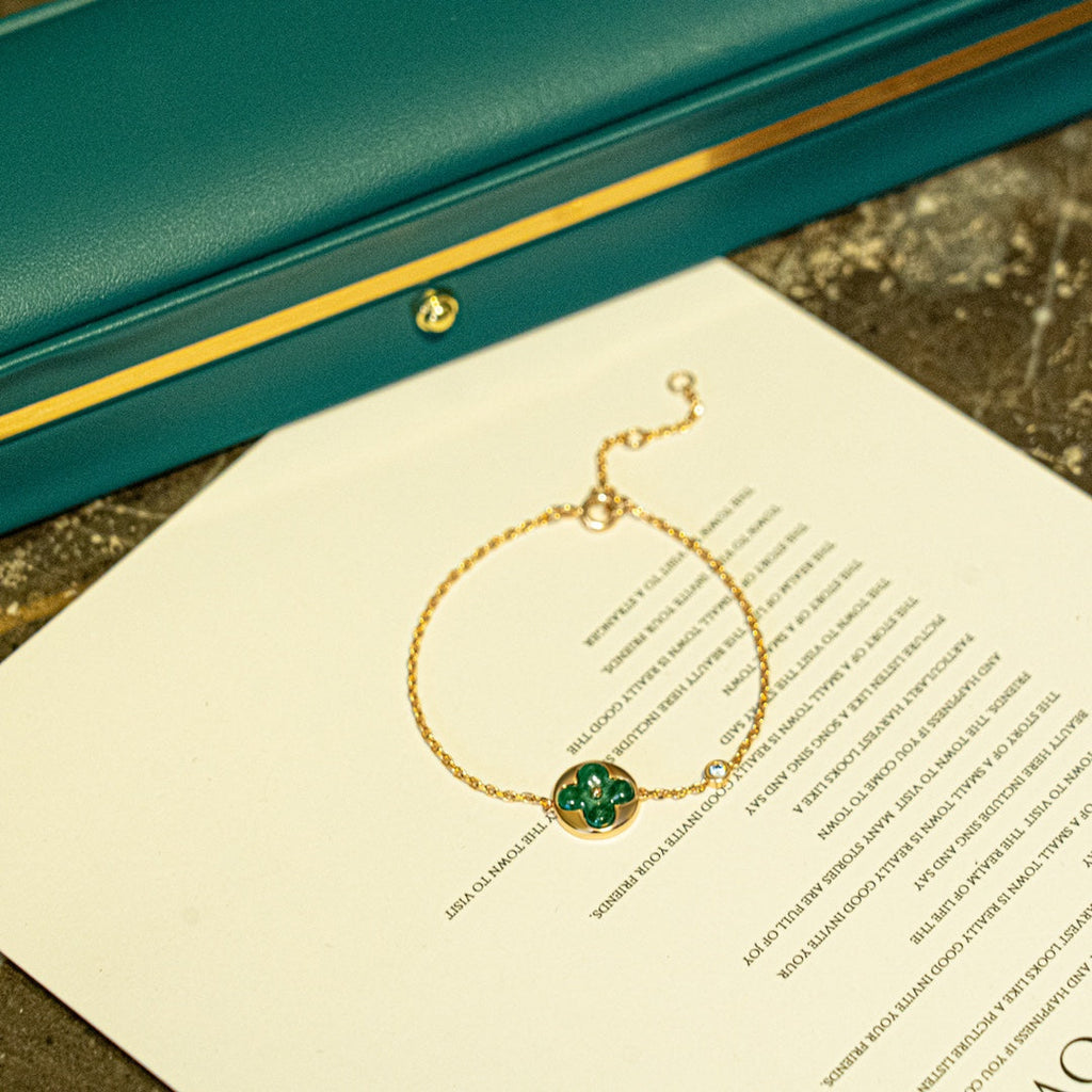 [Marin]SUN MALACHITE 1 DIAMOND PINK GOLD BRACELET