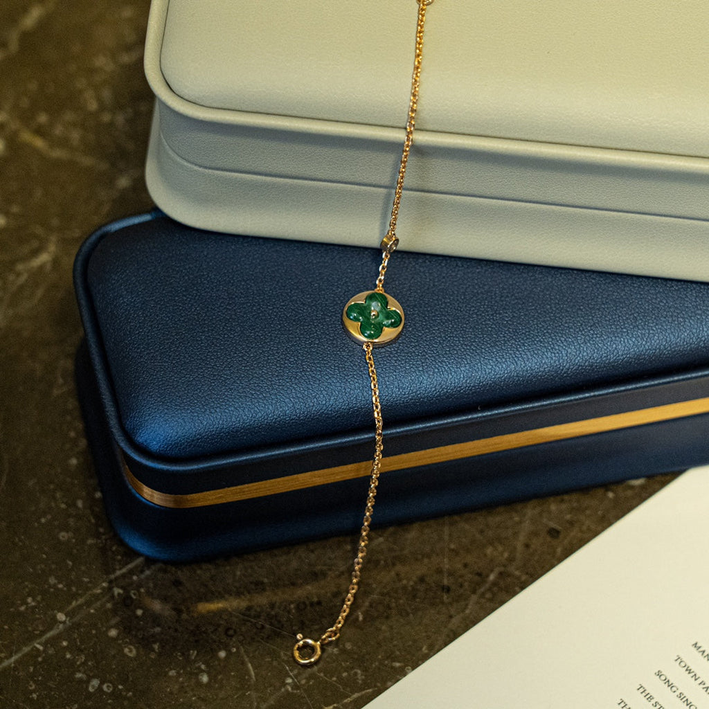 [Marin]SUN MALACHITE 1 DIAMOND PINK GOLD BRACELET