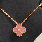 [Marin]CLOVER 15MM DIAMOND RHODONITE NECKLACE