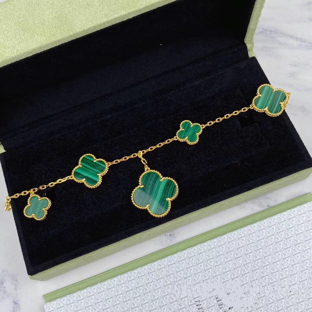 [Marin]MAGIC CLOVER MALACHITE GOLD BRACELET 5 MOTIFS