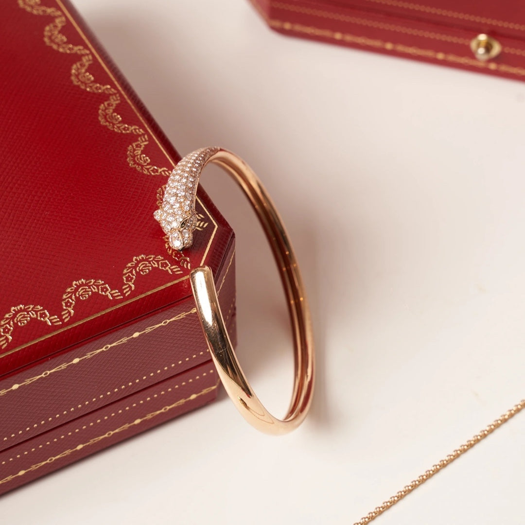 [Marin]PANTHERE ROSE GOLD DIAMOND OPEN BRACELET