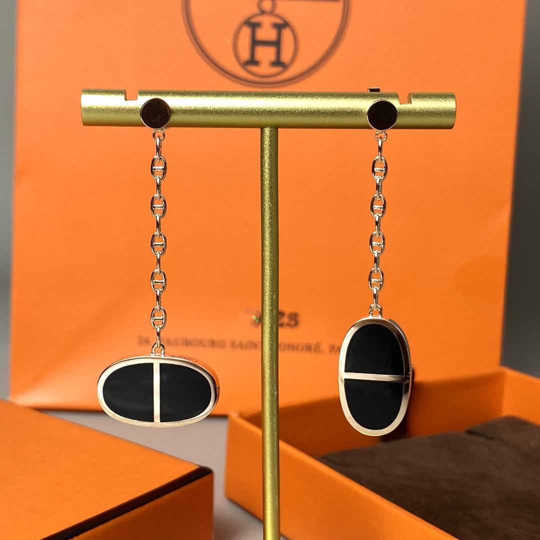 [Marin]CHAINE VERSO BLACK CERAMIC EARRINGS
