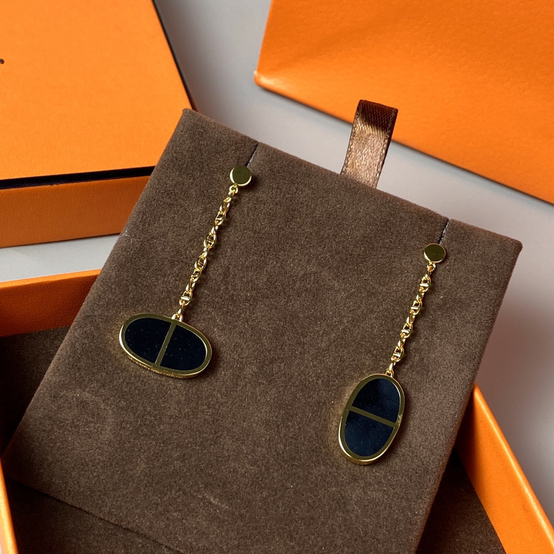 [Marin]CHAINE VERSO BLACK CERAMIC EARRINGS