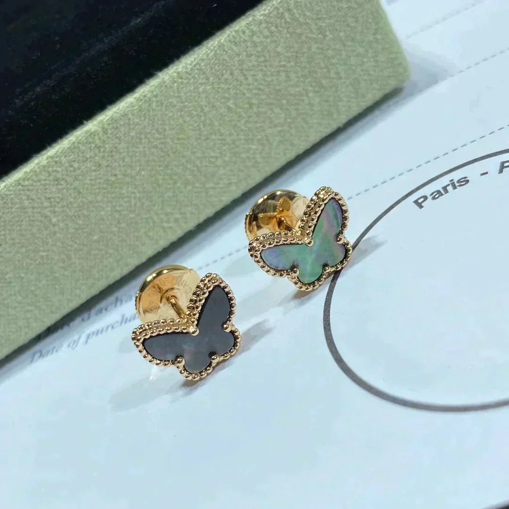 [Marin]BOUCLES D'OREILLES PAPILLON NACRE NOIRE