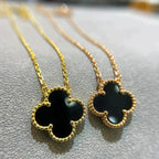 [Marin]CLOVER 15MM BLACK ONYX SINGLE FLOWER NECKLACE