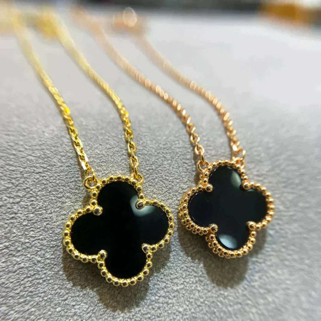 [Marin]CLOVER 15MM BLACK ONYX SINGLE FLOWER NECKLACE