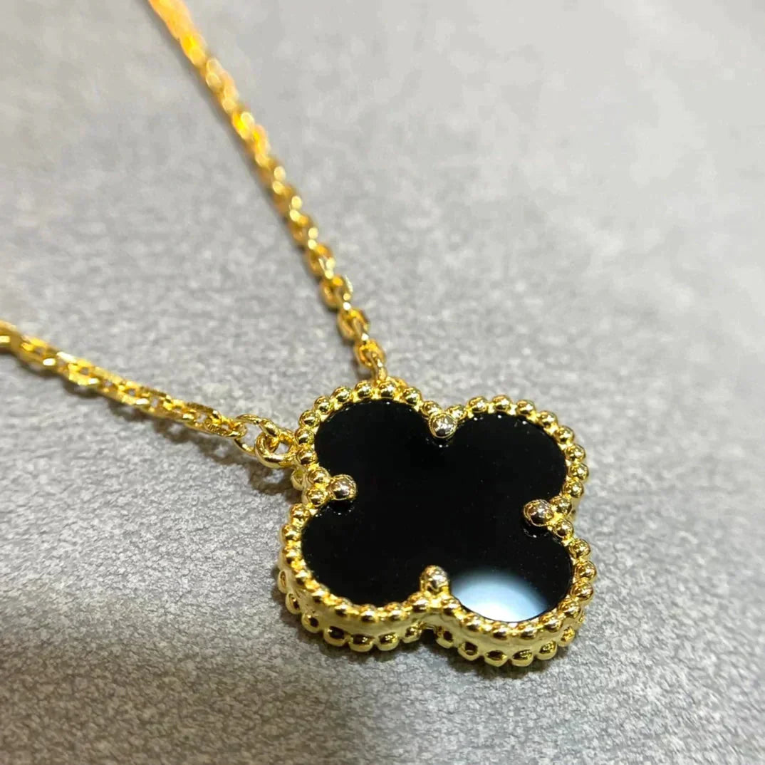 [Marin]CLOVER 15MM BLACK ONYX SINGLE FLOWER NECKLACE