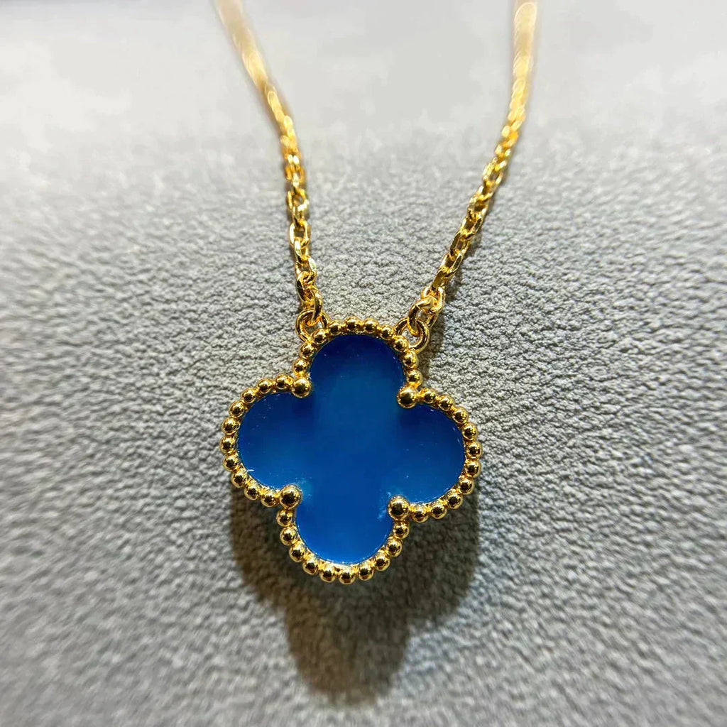 [Marin]CLOVER 15MM BLUE AGATE NECKLACE